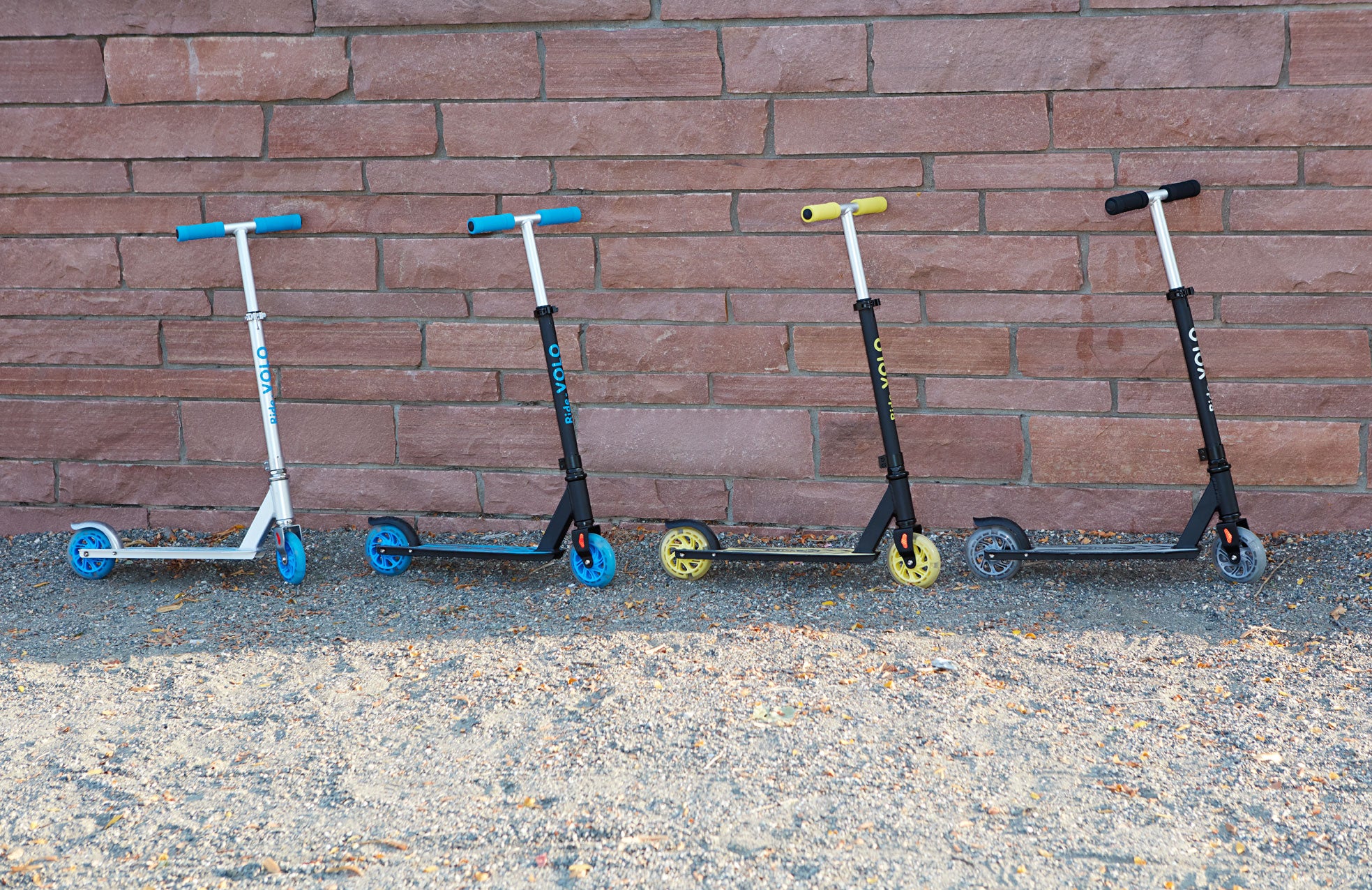 RideVolo Silver, Blue, Yellow, and Black K05 Kick Scooters for Kids